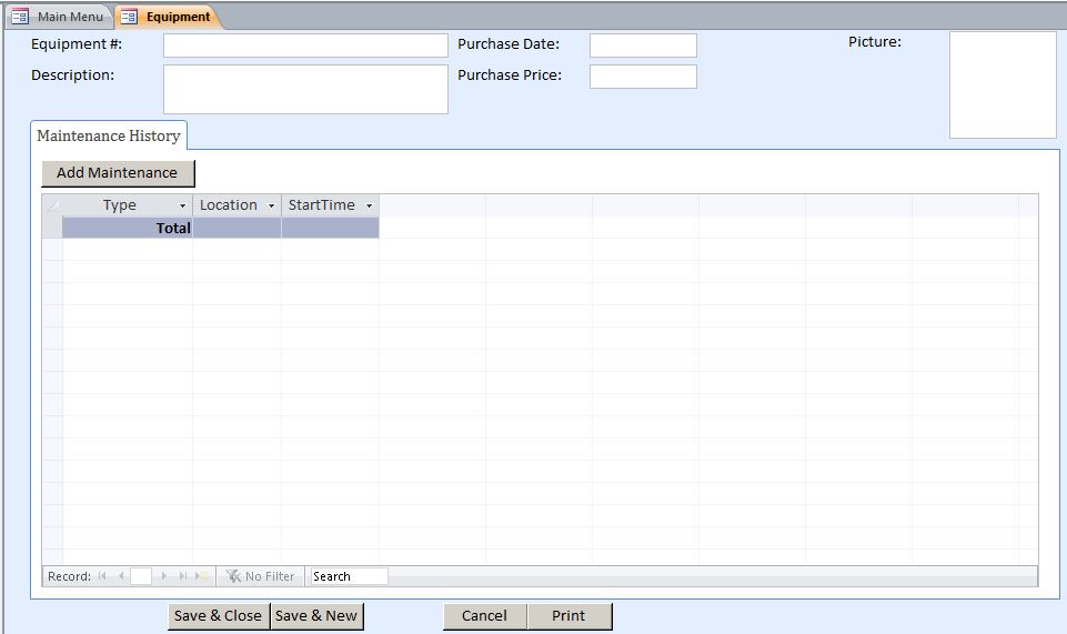 Computer Repairman Equipment Maintenance Log Tracking Database Template | Equipment Database